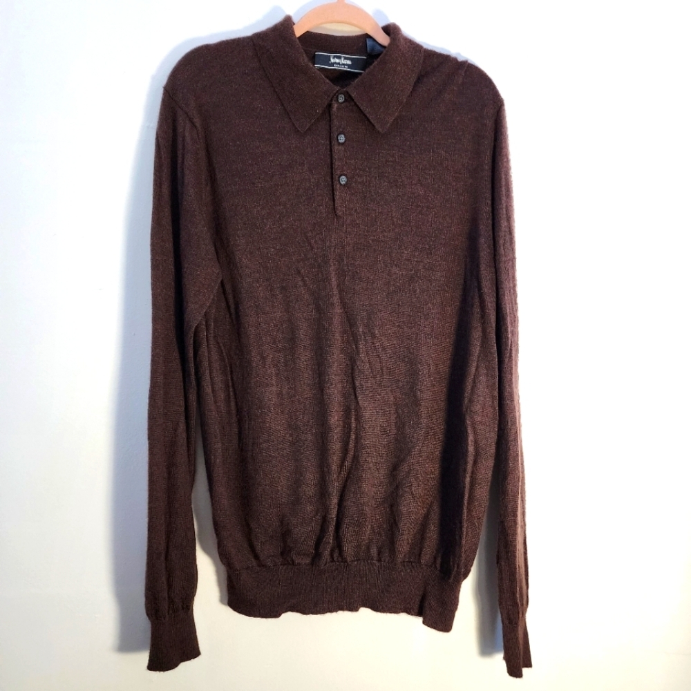 Neiman Marcus Exclusive XL Brown Long Sleeve Polo Shirt